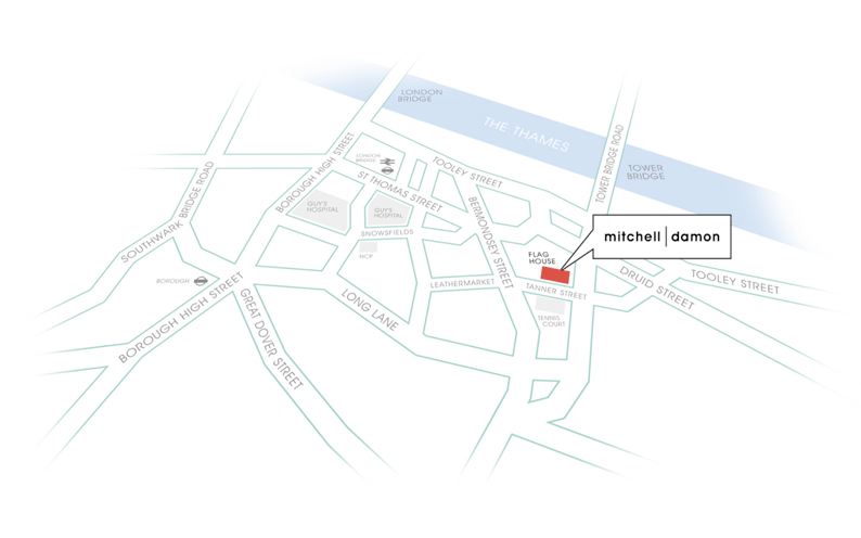 Map showing mitchell damons position on Tanner Street in London